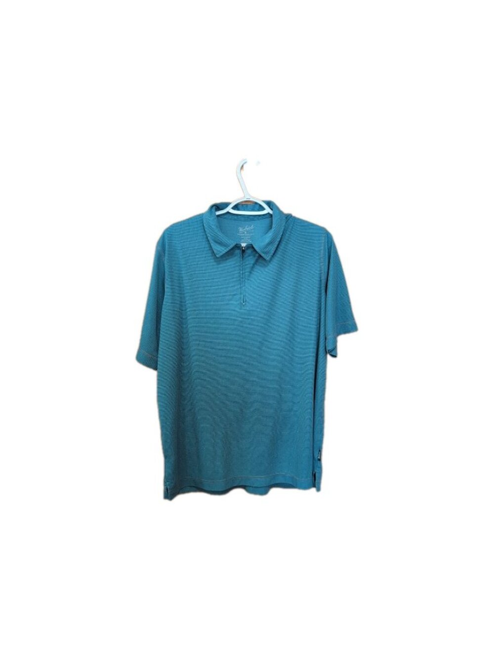 Woolrich Shirt Mens XL Teal Short Sleeve Collared Quarter Zip Waffle Knit Casual